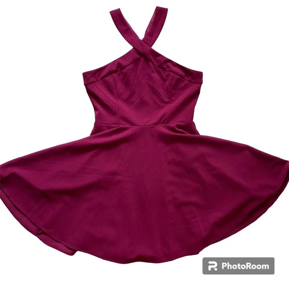 LULU’S Magenta Fit & Flare Sleeveless Halter Mini Dress Size M - Picture 6 of 13